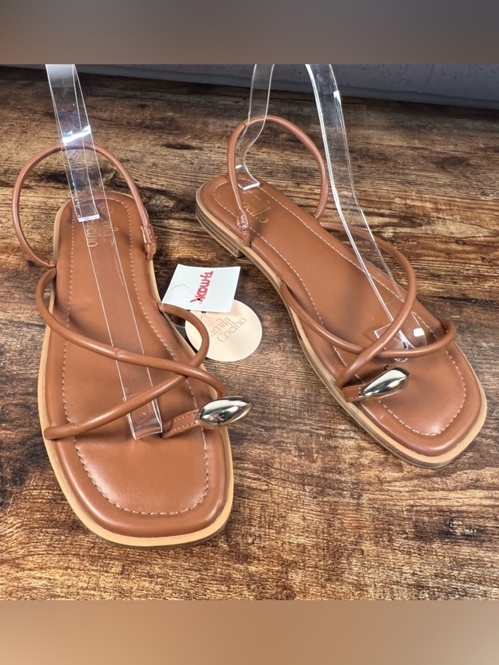 Camila Coelho Sandals Venue Brown Flats Slip On Metal Toe Stud NWT Women's 9.5